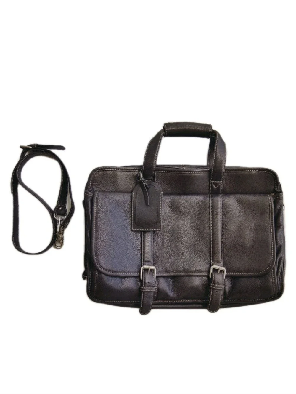 Levenger Luxury Pebbled Leather Expandable Briefcase.